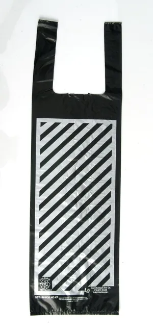 Plastic Shopping Bags, 100pcs - 1 Bottle Wine/Liquor Bag, Heavy, Size:6x4x20, 1.3 Mil, Black with Silver Stripe, 38.99 per 100, 38.9 Cents per Bag