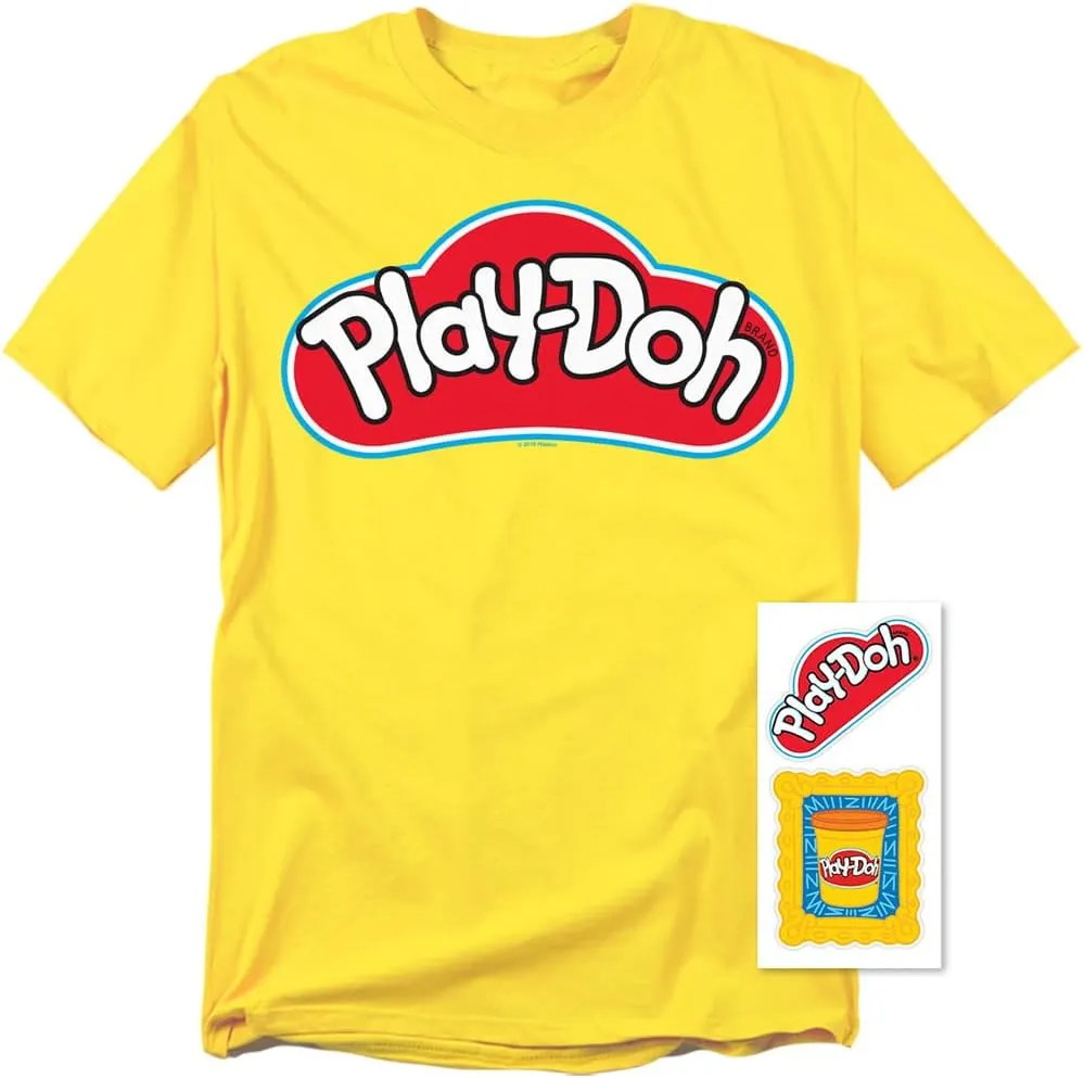 Play-Doh Logo Unisex Adult T Shirt & Stickers, Yellow