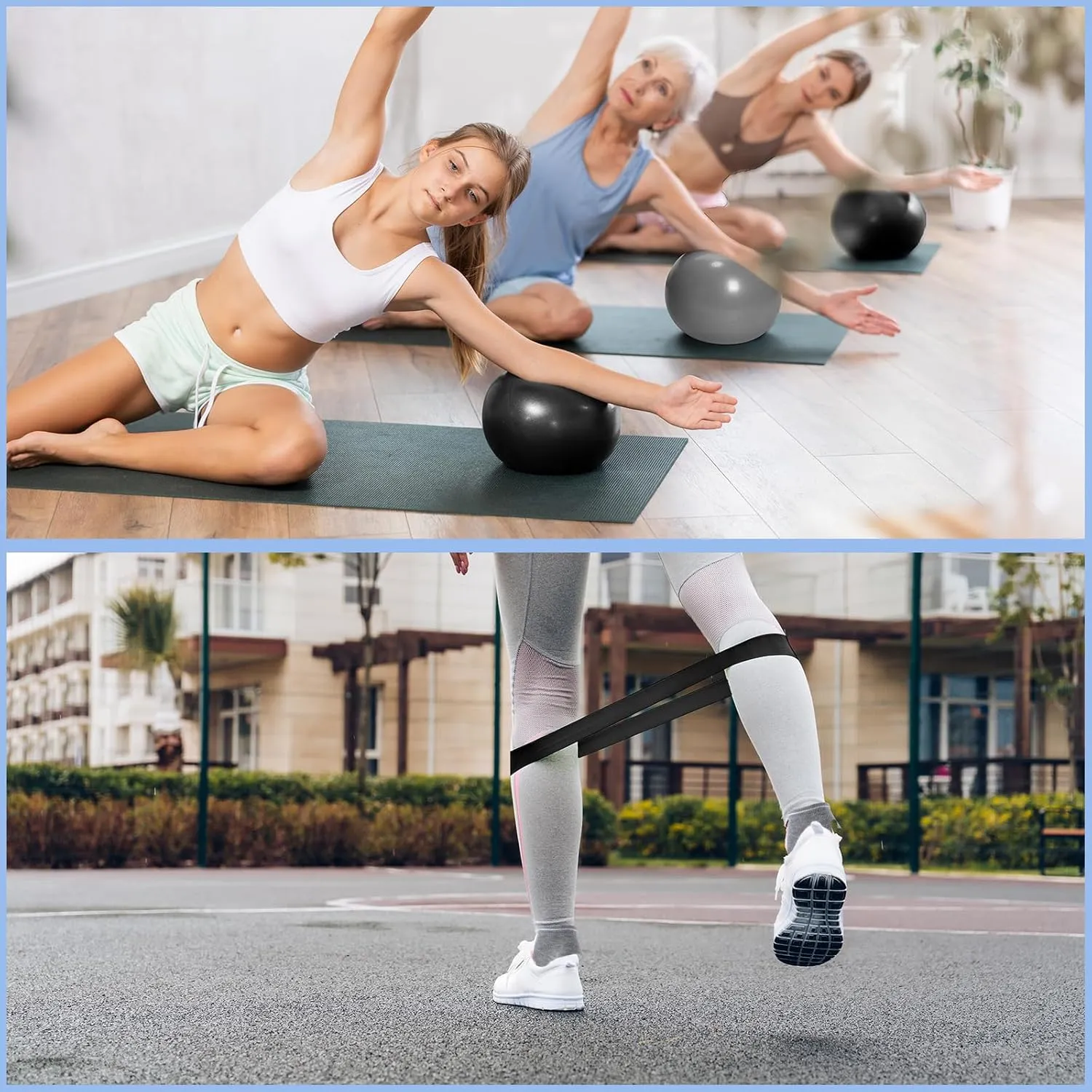 Poen Pilates Ring and Ball Set for Women Pilates Ring Circle Ball with Stretching Strap 8 Resistance Bands Non Slip Socks Gym Back Bags Exercise Equipment for Workout