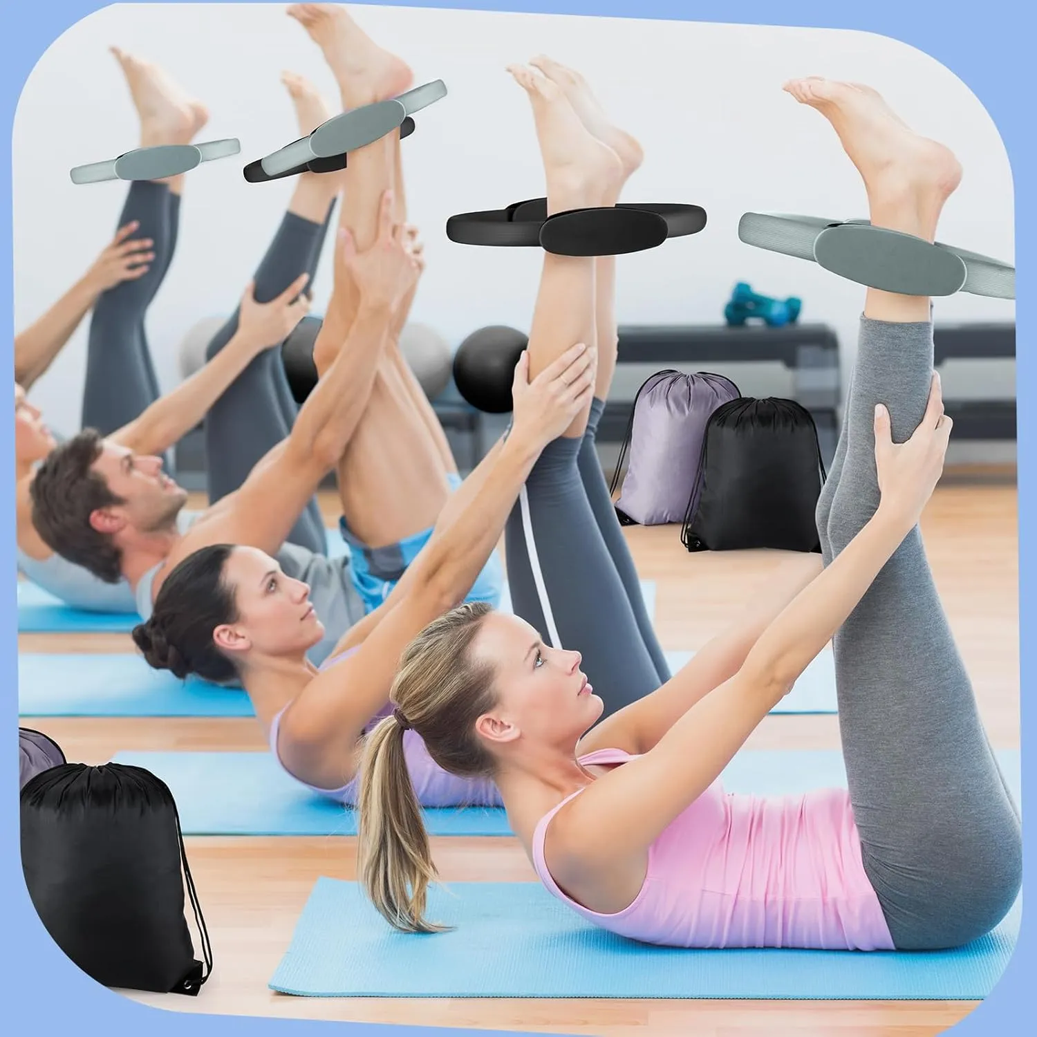 Poen Pilates Ring and Ball Set for Women Pilates Ring Circle Ball with Stretching Strap 8 Resistance Bands Non Slip Socks Gym Back Bags Exercise Equipment for Workout