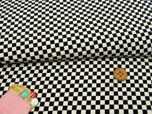 Polyester Chirimen Crepe Ichimatsu Check - Natural/Black (Length) 1＝0.25yard