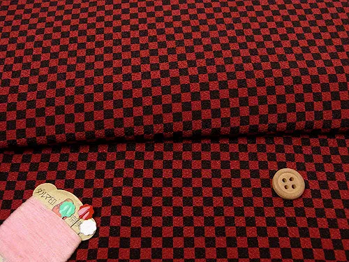 Polyester Chirimen Crepe Ichimatsu Check - Wine/Black (Length) 1＝0.25yard