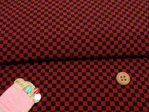Polyester Chirimen Crepe Ichimatsu Check - Wine/Black (Length) 1＝0.25yard