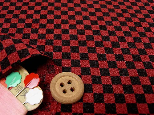 Polyester Chirimen Crepe Ichimatsu Check - Wine/Black (Length) 1＝0.25yard