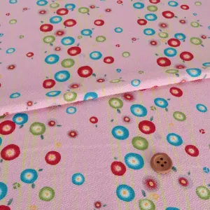 Polyester Chirimen Crepe Small Round Peonies on Pink (Length) 1＝0.25yard