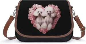 Poodles in Rose Garland Funny Women's Crossbody Bags Novelty Leather Purse Handbag Shoulder Bag