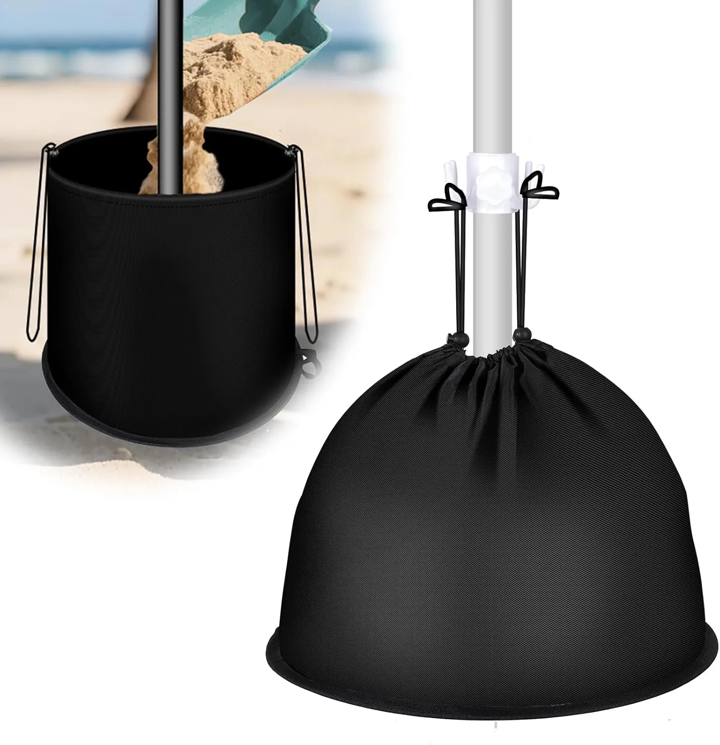 Pop up Beach Umbrella Anchor, Drawstring 600D Oxford Cloth Weights Sand Bags, Includes The Umbrella Hook, for Outdoor Patio Garden (2, Black)