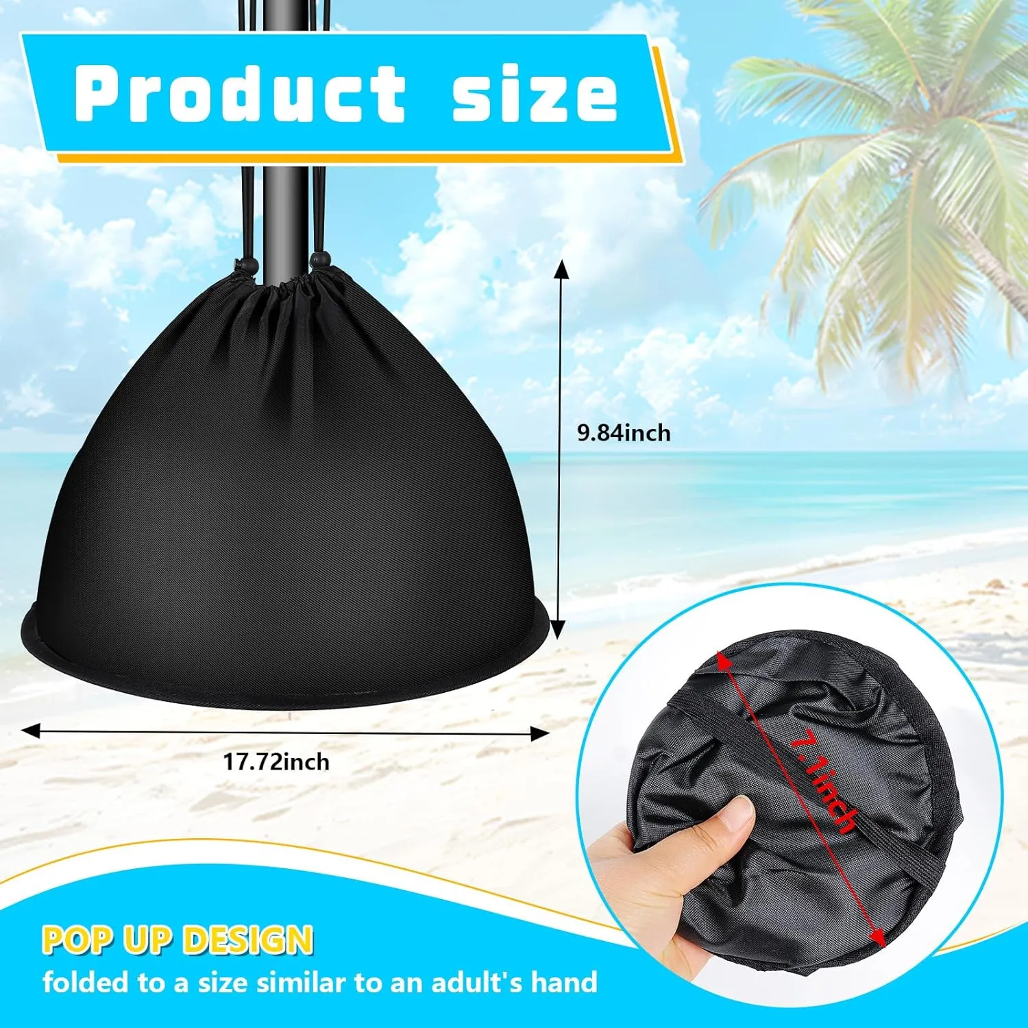 Pop up Beach Umbrella Anchor, Drawstring 600D Oxford Cloth Weights Sand Bags, Includes The Umbrella Hook, for Outdoor Patio Garden (2, Black)
