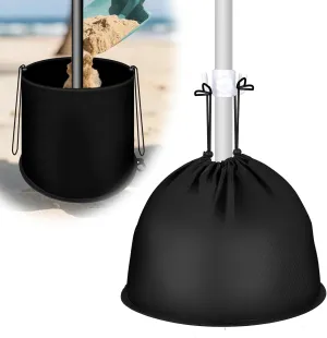 Pop up Beach Umbrella Anchor, Drawstring 600D Oxford Cloth Weights Sand Bags, Includes The Umbrella Hook, for Outdoor Patio Garden (2, Black)