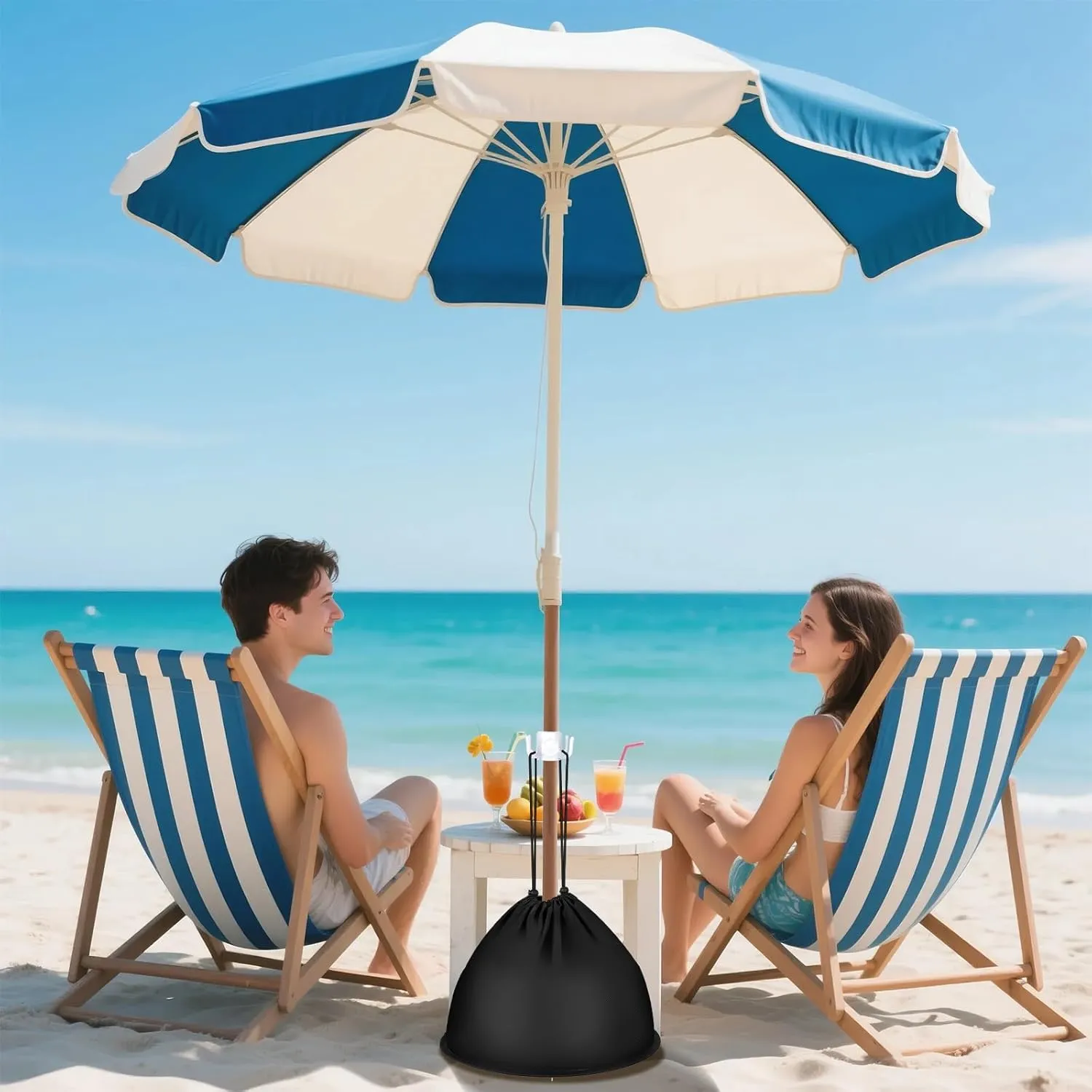 Pop up Beach Umbrella Anchor, Drawstring 600D Oxford Cloth Weights Sand Bags, Includes The Umbrella Hook, for Outdoor Patio Garden (2, Black)