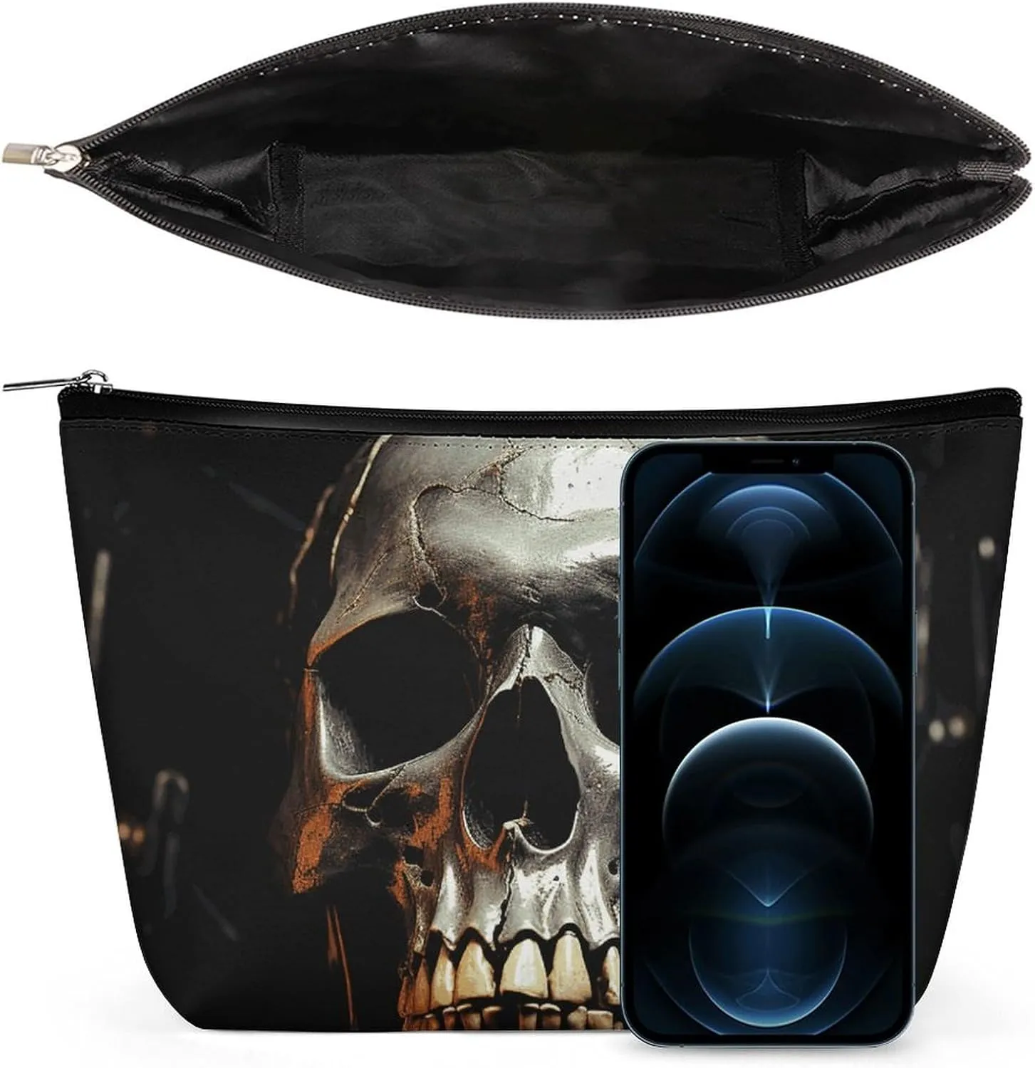Portable Small Cosmetic Bag Cute Travel Makeup Bag Eerie Scary Skull Waterproof Toiletry Bag for Women