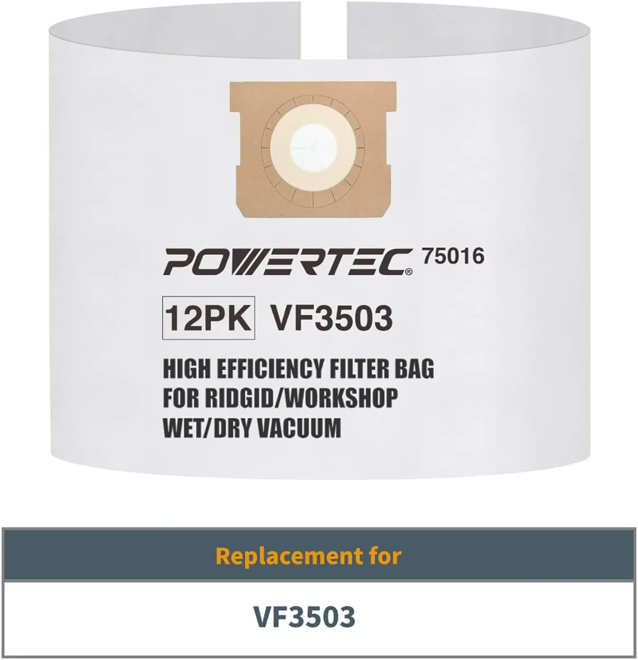 POWERTEC VF3503 Size B Shop Vacuum Bags for Ridgid 12 Pack, 6-9 Gal. 40153 Vacuum Bags for Ridgid HD9000 & Workshop WS32090F2 Wet Dry Vac (75016-P6)