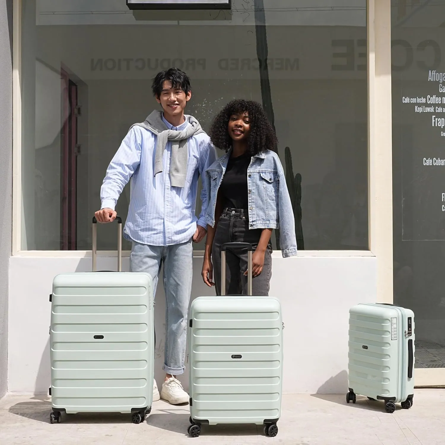 PP material 3-piece expandable luggage sets with Spinner Wheels， Suitcase with TSA Lock，Large Luggage for Family Travel carry on 20/24/28，Azure water color
