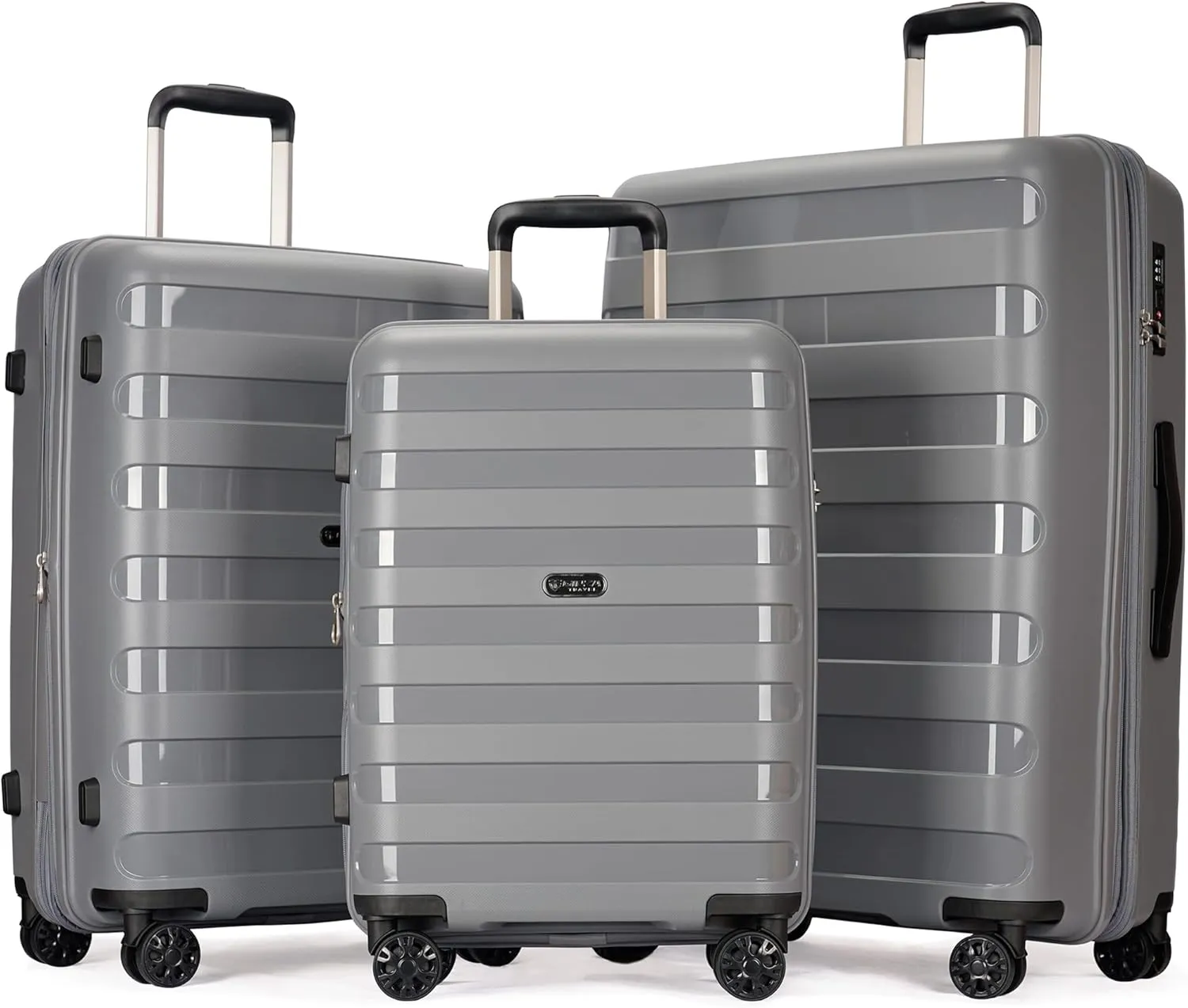 PP material 3-piece expandable luggage sets with Spinner Wheels， Suitcase with TSA Lock，Large Luggage for Family Travel carry on 20/24/28，Grey color