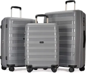 PP material 3-piece expandable luggage sets with Spinner Wheels， Suitcase with TSA Lock，Large Luggage for Family Travel carry on 20/24/28，Grey color