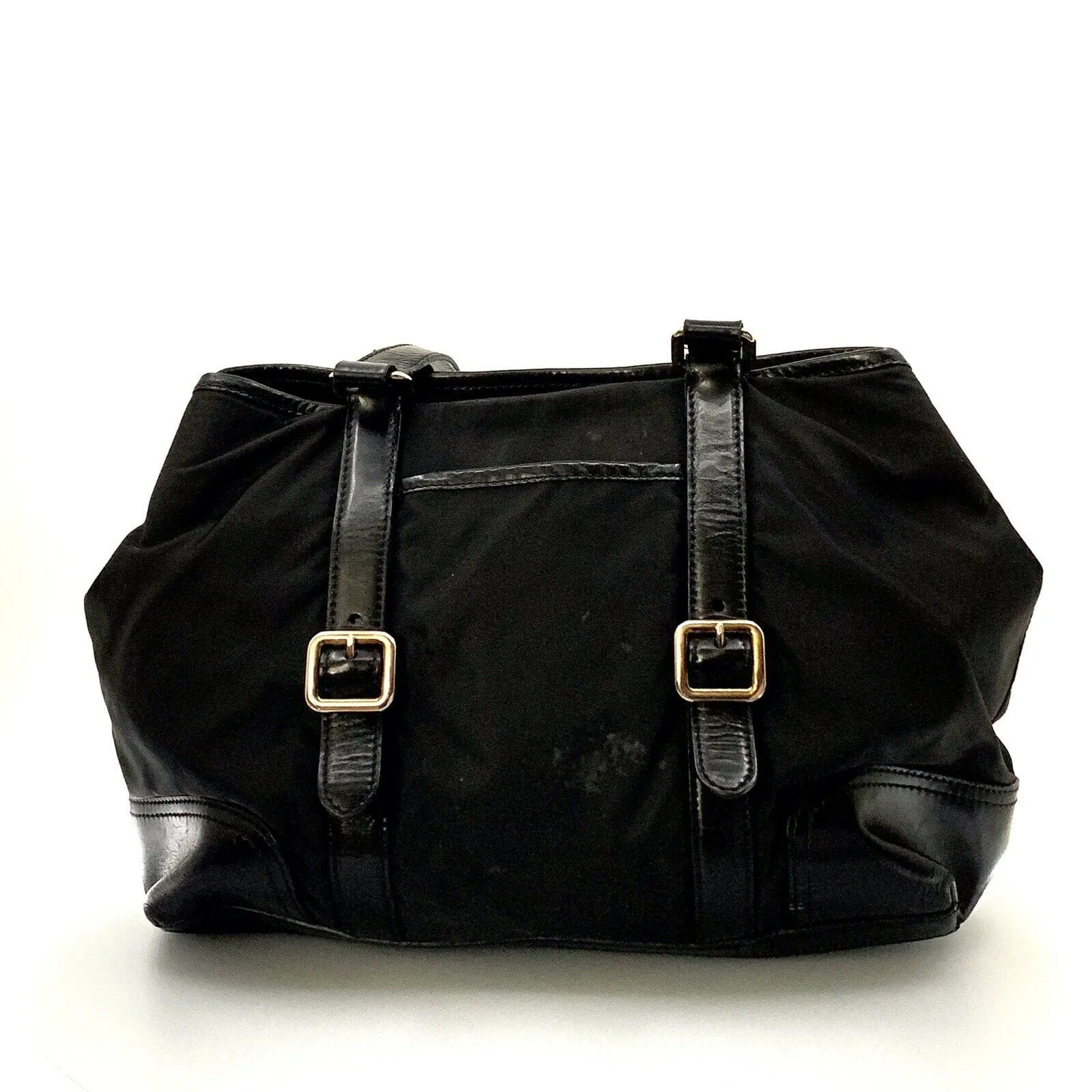 PRADA Women’s Nylon/Leather Expandable Shoulder Tote | Nero (Black) | L | Inner Snaps | Pre-Owned
