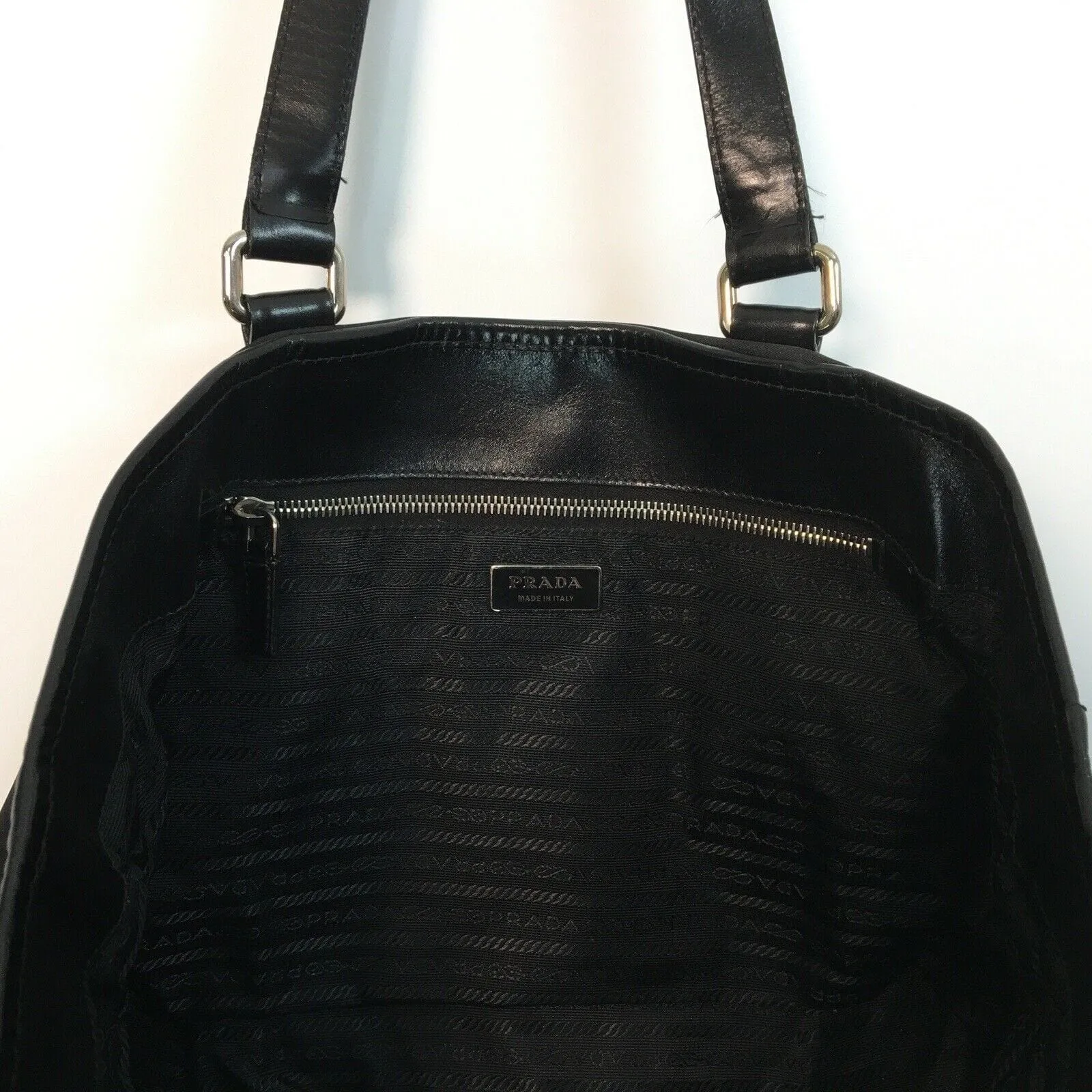 PRADA Women’s Nylon/Leather Expandable Shoulder Tote | Nero (Black) | L | Inner Snaps | Pre-Owned