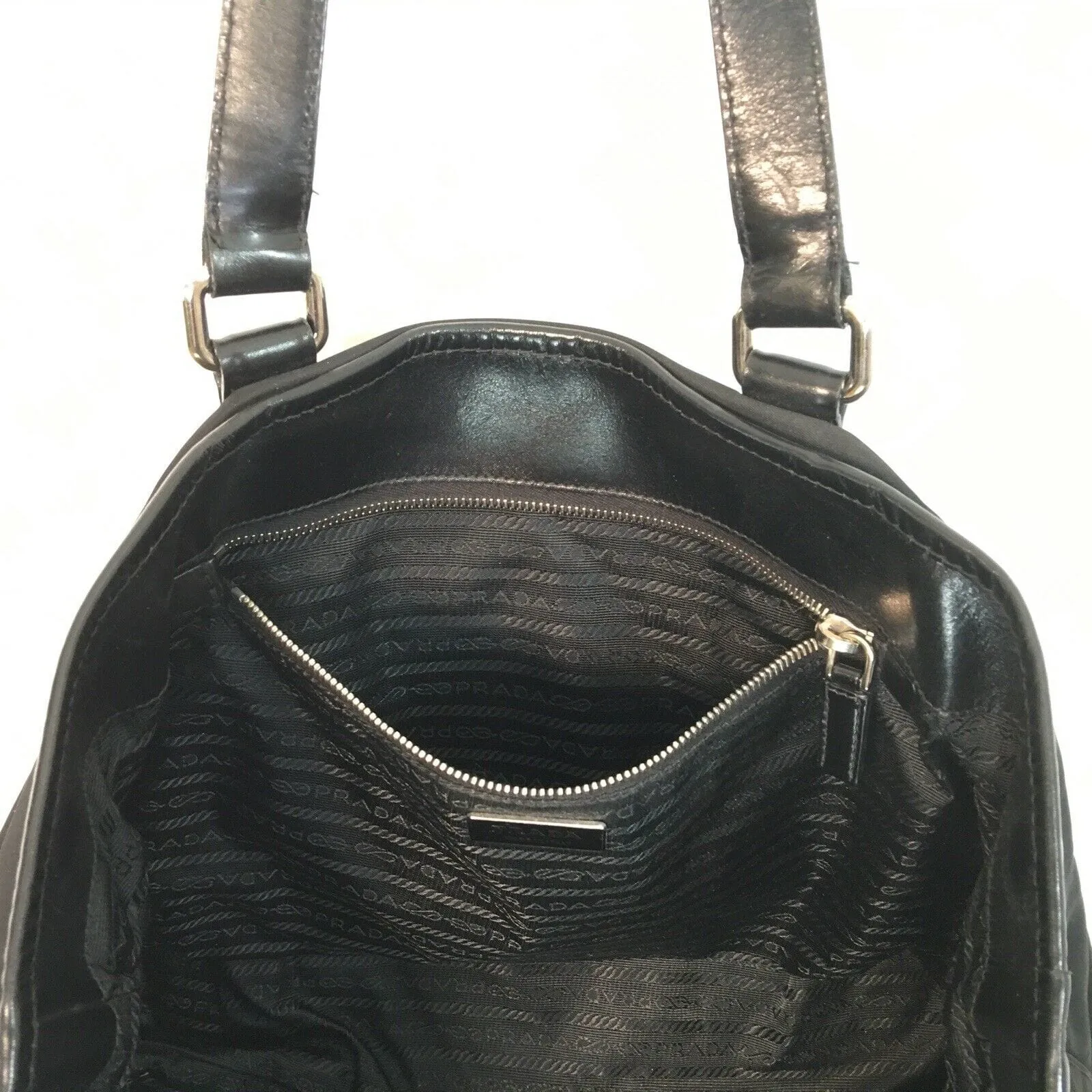 PRADA Women’s Nylon/Leather Expandable Shoulder Tote | Nero (Black) | L | Inner Snaps | Pre-Owned