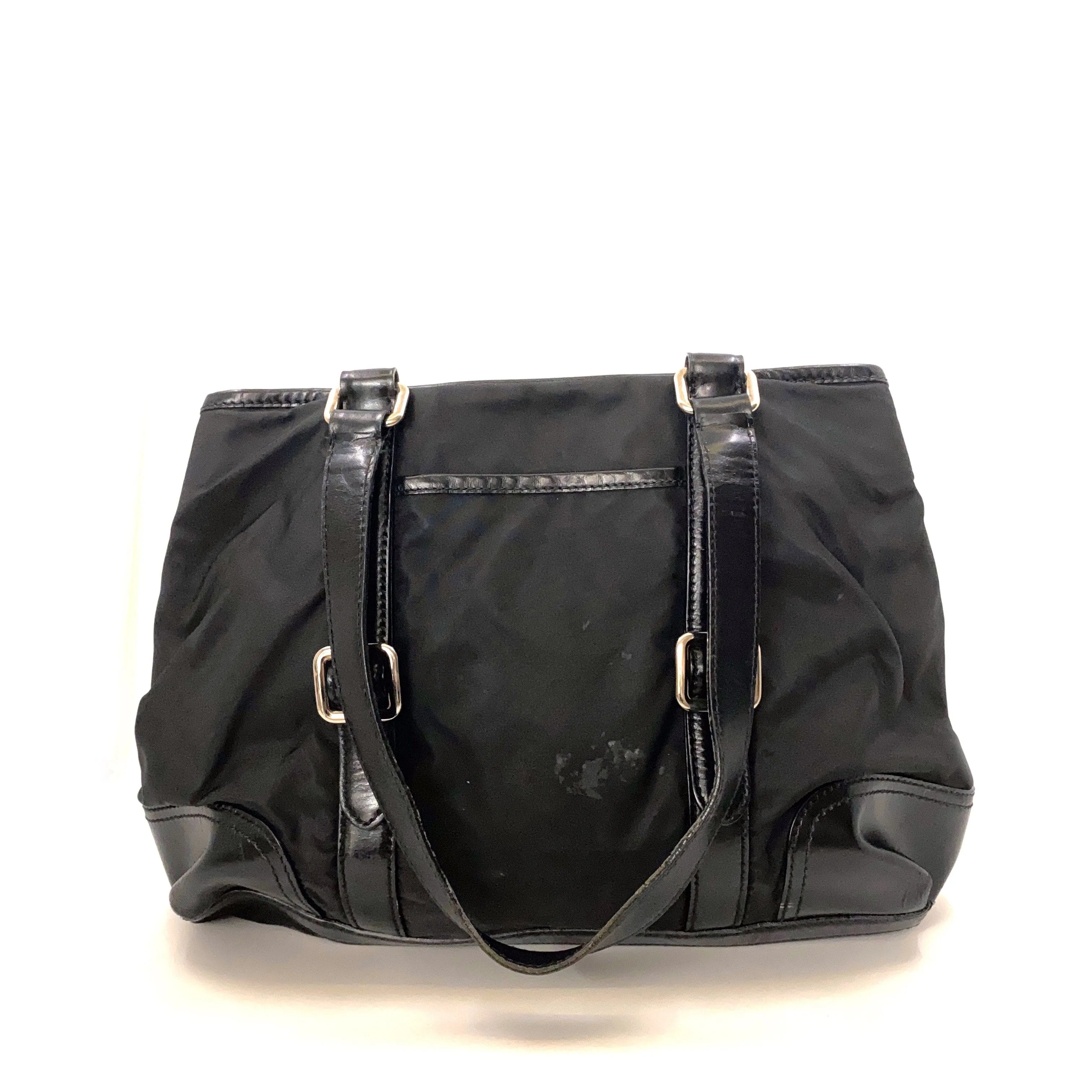 PRADA Women’s Nylon/Leather Expandable Shoulder Tote | Nero (Black) | L | Inner Snaps | Pre-Owned