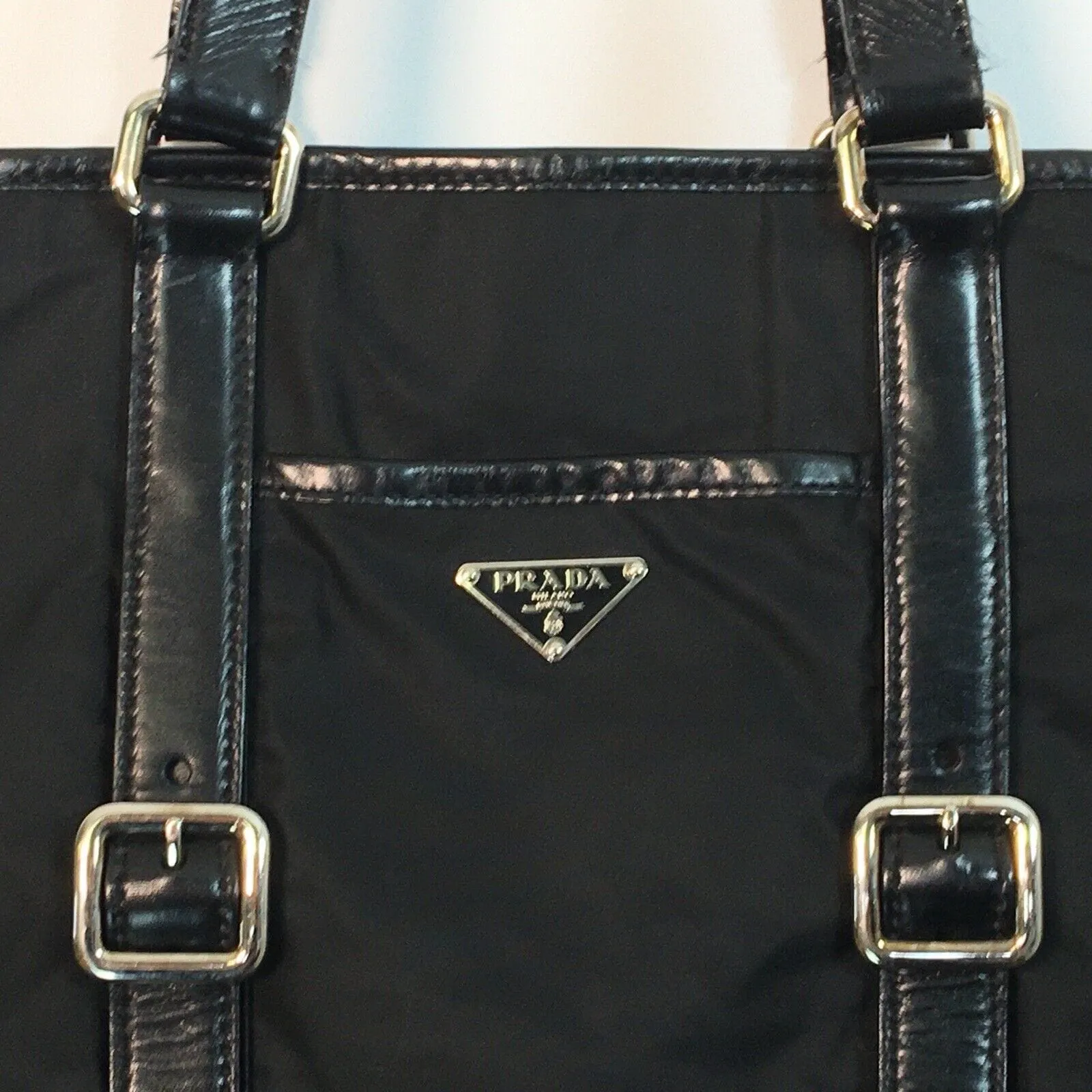 PRADA Women’s Nylon/Leather Expandable Shoulder Tote | Nero (Black) | L | Inner Snaps | Pre-Owned