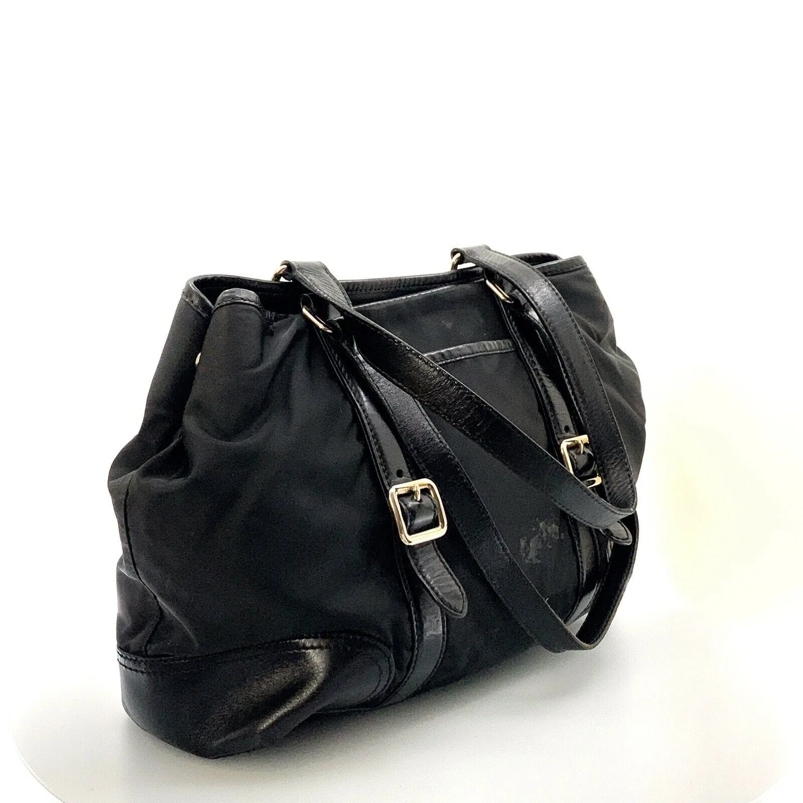 PRADA Women’s Nylon/Leather Expandable Shoulder Tote | Nero (Black) | L | Inner Snaps | Pre-Owned