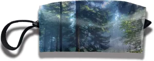Printed Canvas Cosmetic Bag Travel Makeup Bags, Silent Fog Forest Large Capacity Portable Coin Pouch With Zipper