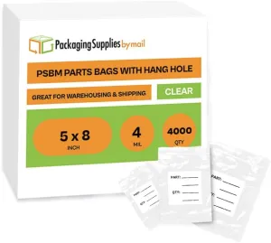 PSBM Clear Reclosable Printed White Block, Hang Hole Poly Bags, 5 Inch x 8 Inch, 4 Mil Thick, 4000 Pack