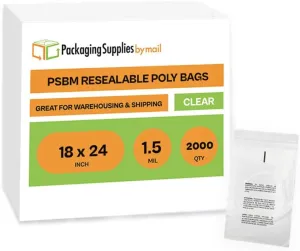 PSBM Polypropylene Bags 18 x 24 Inch Durable Polybags 2000 Count, Self Seal Clear Poly Bags with Suffocation Warning for Packaging & Shipping, Clear Zip bags for T Shirt packaging
