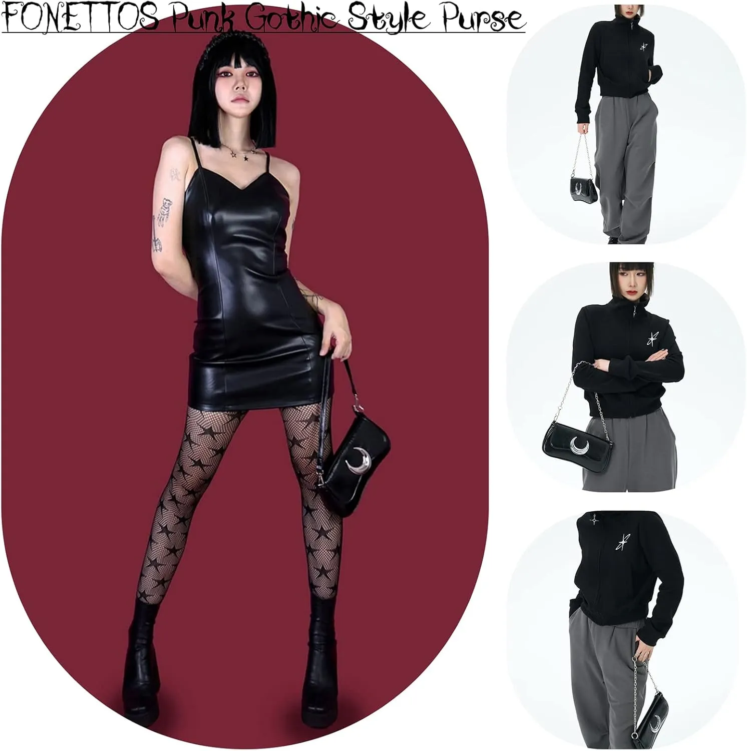 Punk Bag, Sourpuss Gothic Tote Purse Y2K Cool Style Trendy Women Shoulder Bags Rock Fashion Girls Handbag