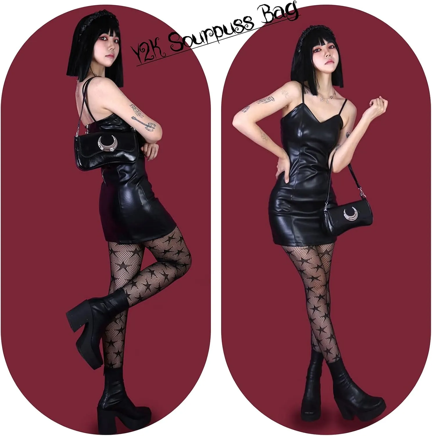 Punk Bag, Sourpuss Gothic Tote Purse Y2K Cool Style Trendy Women Shoulder Bags Rock Fashion Girls Handbag
