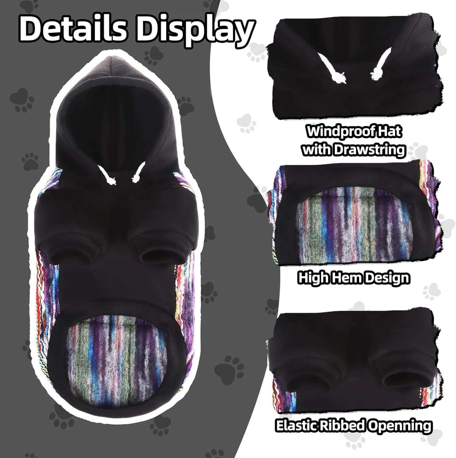 PUPTECK Dog Hoodie Puppy Sweatshirt Warm Dog Sweater Winter Clothes Cold Weather Coats for Small Medium Large Dogs, Black Mexican Style, M