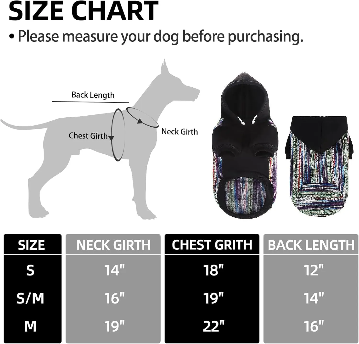 PUPTECK Dog Hoodie Puppy Sweatshirt Warm Dog Sweater Winter Clothes Cold Weather Coats for Small Medium Large Dogs, Black Mexican Style, M