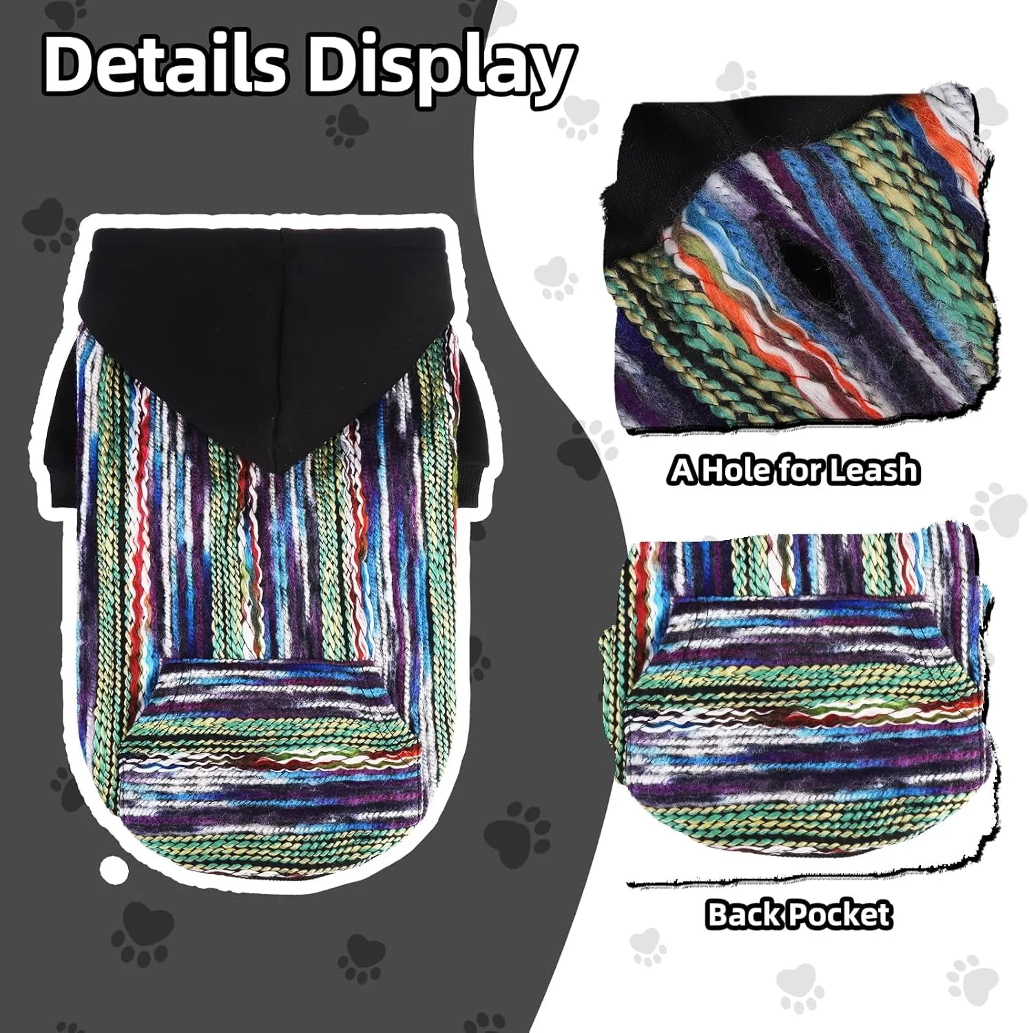 PUPTECK Dog Hoodie Puppy Sweatshirt Warm Dog Sweater Winter Clothes Cold Weather Coats for Small Medium Large Dogs, Black Mexican Style, M