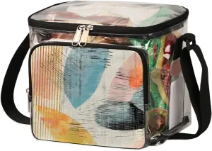 QsirBC Art Abstractions Style Clear Lunch Bag for Stadium Events Transparent Bags with Adjustable Strap See Through Lunch Box for Work Concerts Sporting
