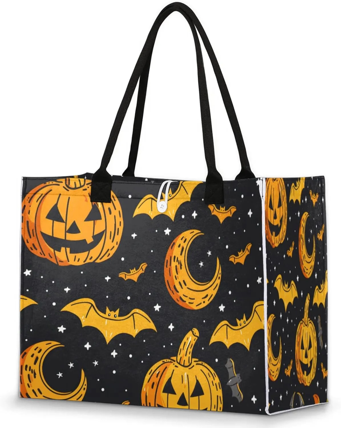 QsirBC Starry Moon Pumpkin Lamp Bat Large Beach Tote Bag for Women Adequate Capacity Kitchen Reusable Grocery Bag with Inner Zipper Pocket Travel Tote Handbag for Beach Pool Shopping Daily Use