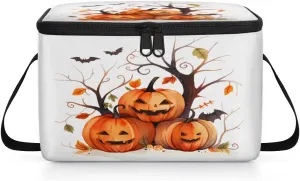 QsirBC Twig Pumpkin Lamp Bat Lunch Bags for Women Men Insulated Lunch Box Cooler Bag with Long Strap for Office Picnic Beach Meal Prep Outdoors