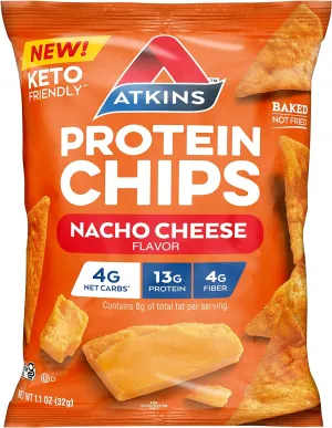 Quest & Atkins Nacho Cheese Protein Chips, Tortilla Style, Low Carb, Gluten Free, Keto Friendly, 1.1 Ounce (Pack of 12) Bundle