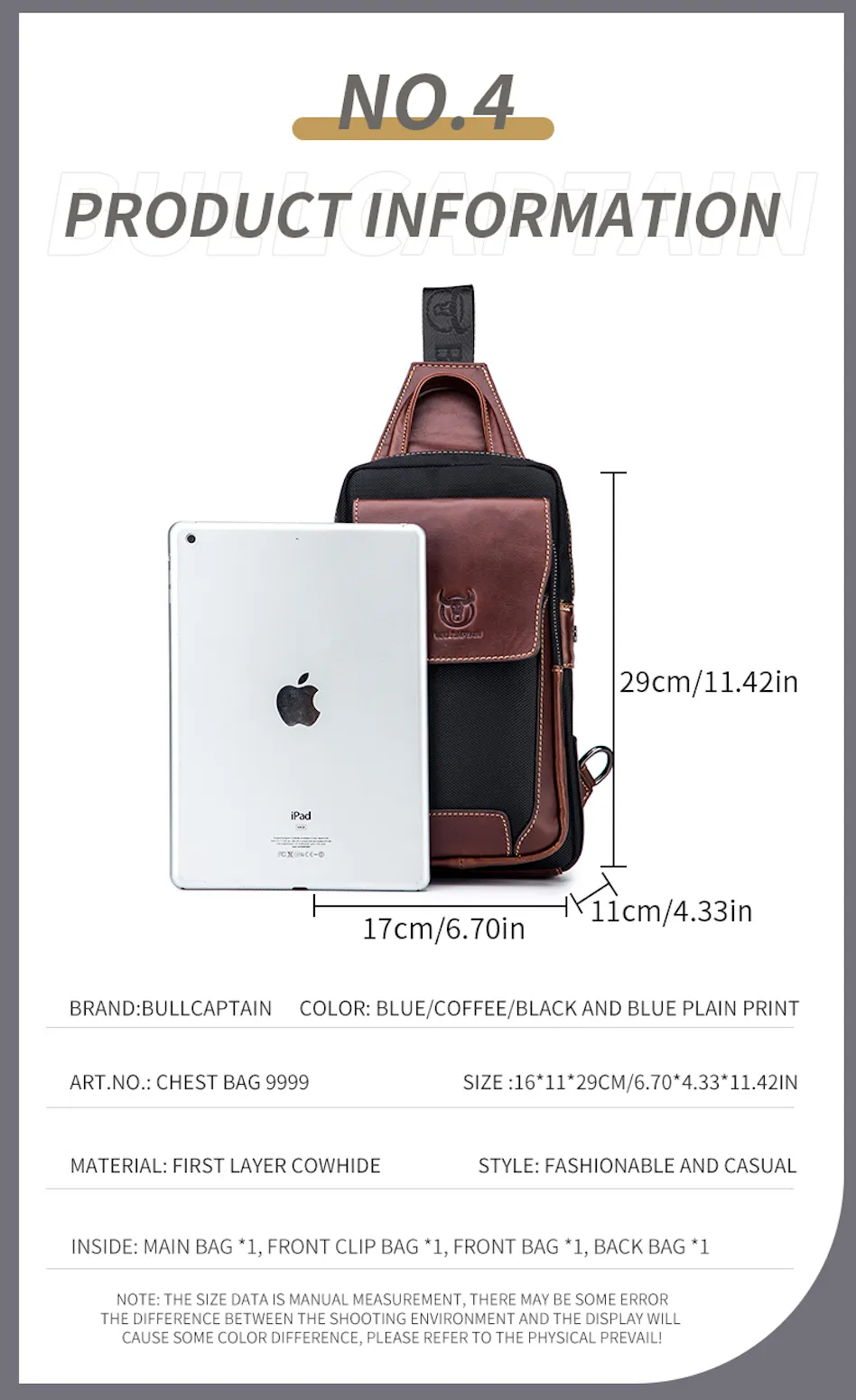 "Legend Collection" - Cowhide Shoulder Chest Bag - Metallic Range 3 Colours
