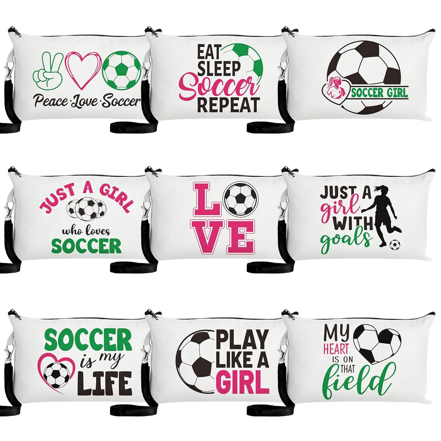 R HORSE 9Pcs Soccer Makeup Bag Inspirational Gifts for Women Girls, Football Canvas Cosmetic Toiletry Pouch Bag Christmas Birthday Gifts for Soccer Team Player Lover Fan