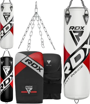 RDX Punching Bag UNFILLED Set Kick Boxing Training Gloves with Punch Mitts Hanging Chain, Great for MMA, Martial Arts, Muay Thai, Available in 4FT 5FT