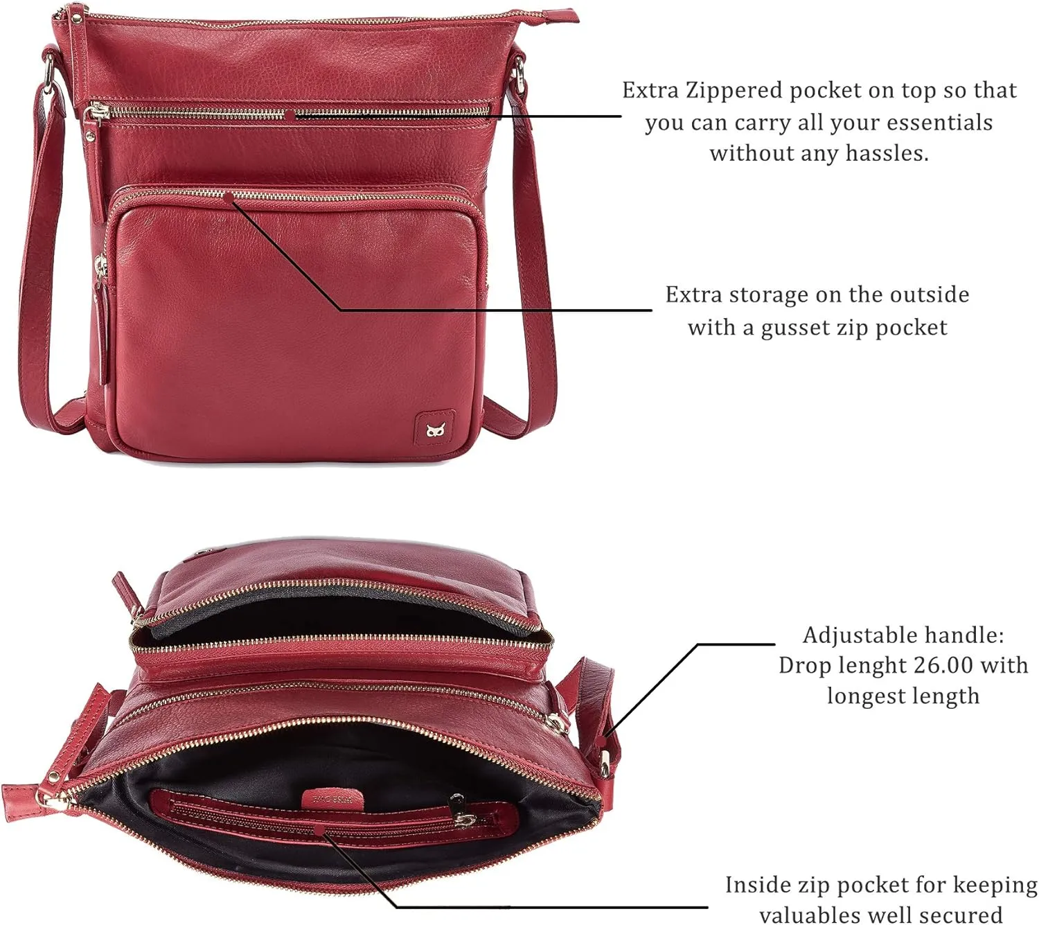 Real Leather Crossbody Bags Purses for Women Shoulder Handbags Crossover Handmade Stylish Trendy Pocketbook