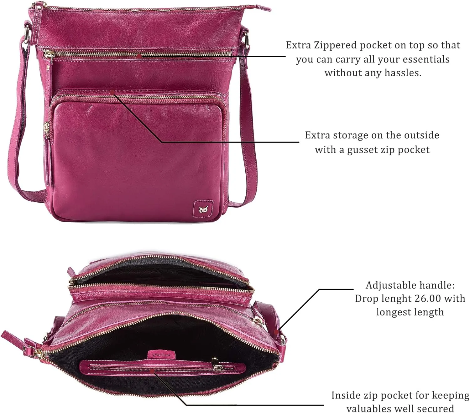 Real Leather Crossbody Bags Purses for Women Shoulder Handbags Crossover Handmade Stylish Trendy Pocketbook