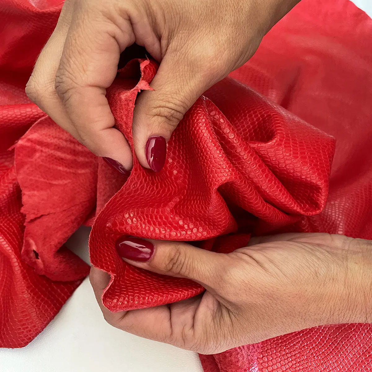 Red Lizard Patterned Leather