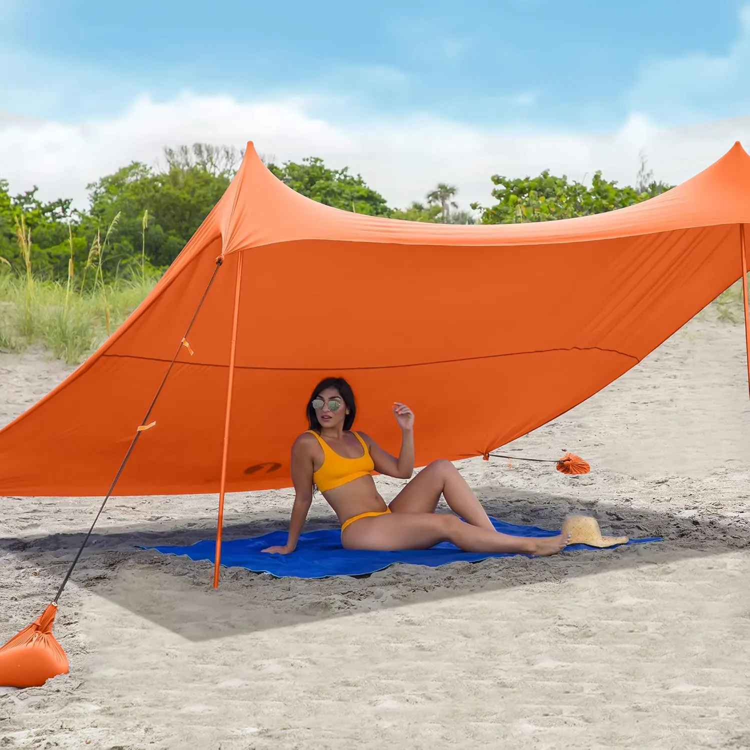 Red Suricata Family Beach Tent & Canopy, UPF50 Sun Shade, 4 Aluminum Poles, Sand Shovel, Large Portable Sun Shelter