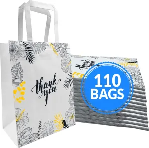Reli. Paper Bags | 110 Pcs Bulk | 8"x4.5"x10.25" | Paper Thank You Bags | White Handles | Printed Small Thank You Giftbag for Guests | Gifts, Wedding, Merchandise, Business