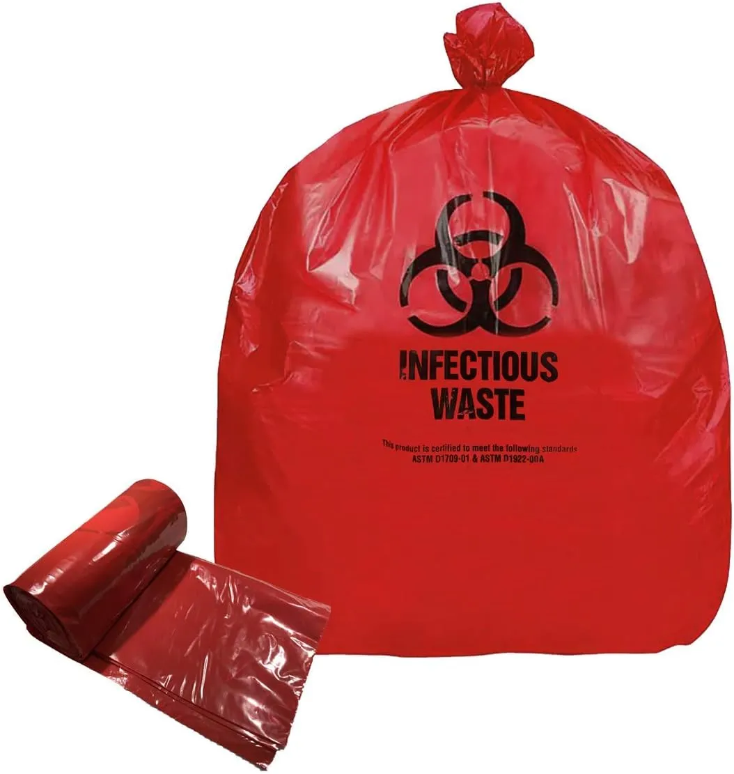 Resilia Medical - Biohazard Bags - Hazardous Waste Disposal, Meets DOT ASTM Standards for Hospital Use, OSHA Approved, Red, 33 Gallon, 33" W x 39" L, 1.1 Mil, 0.0011 Inch, 1 Case of 200 Bags