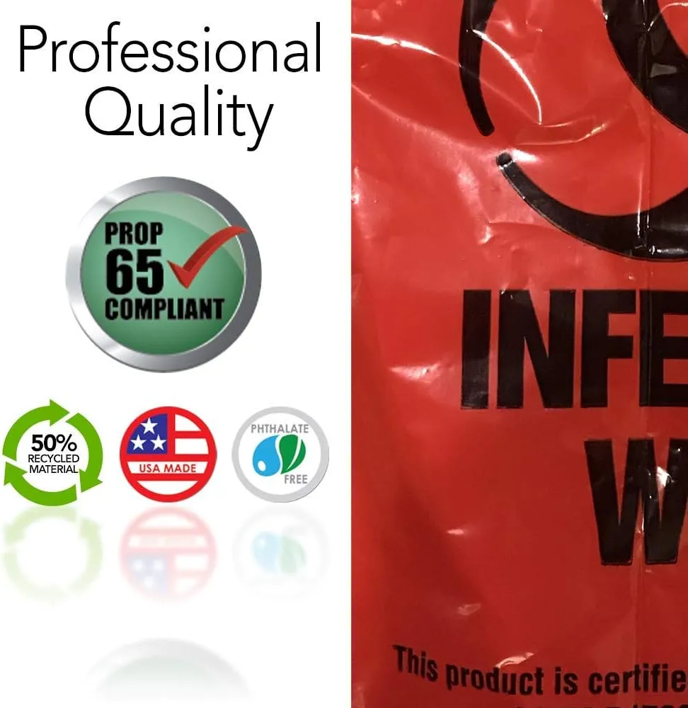 Resilia Medical - Biohazard Bags - Hazardous Waste Disposal, Meets DOT ASTM Standards for Hospital Use, OSHA Approved, Red, 33 Gallon, 33" W x 39" L, 1.1 Mil, 0.0011 Inch, 1 Case of 200 Bags