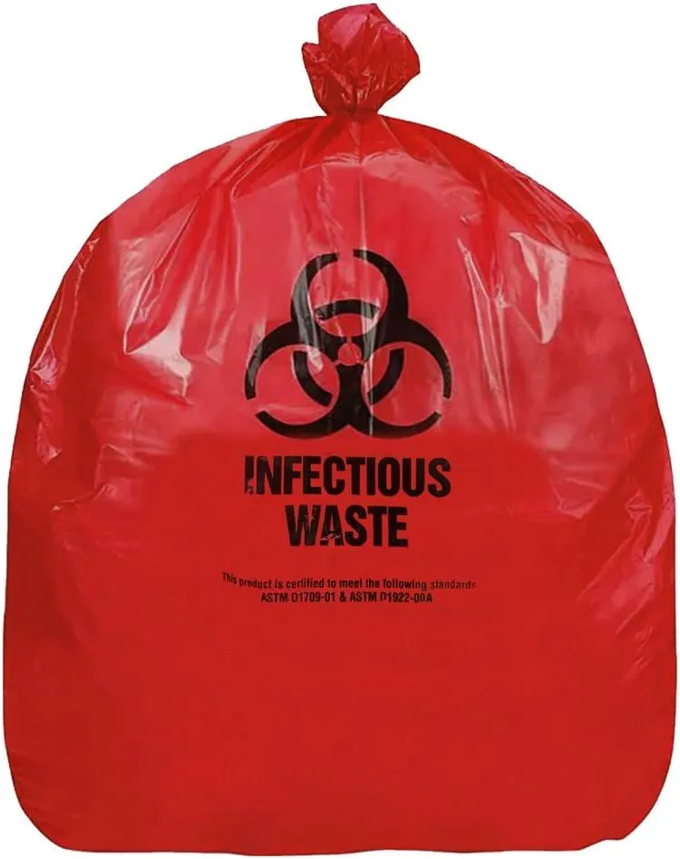 Resilia Medical - Biohazard Bags - Hazardous Waste Disposal, Meets DOT ASTM Standards for Hospital Use, OSHA Approved, Red, 33 Gallon, 33" W x 39" L, 1.1 Mil, 0.0011 Inch, 1 Case of 200 Bags