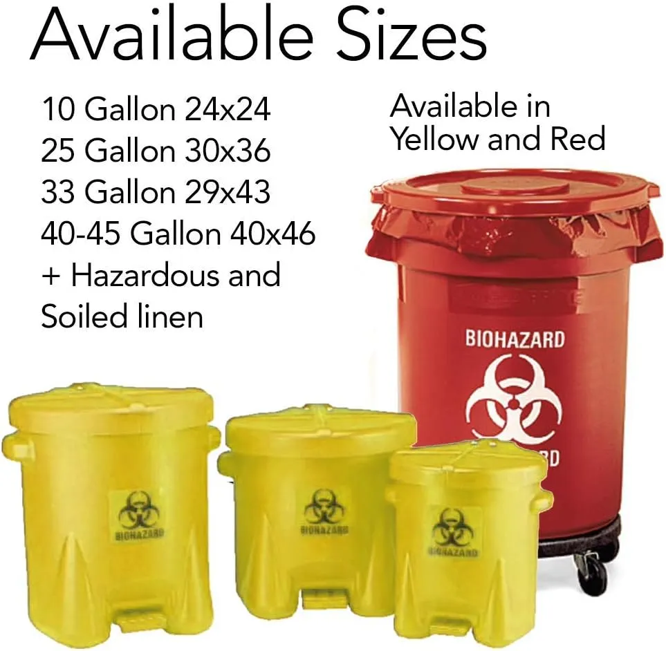 Resilia Medical - Biohazard Bags - Hazardous Waste Disposal, Meets DOT ASTM Standards for Hospital Use, OSHA Approved, Red, 33 Gallon, 33" W x 39" L, 1.1 Mil, 0.0011 Inch, 1 Case of 200 Bags