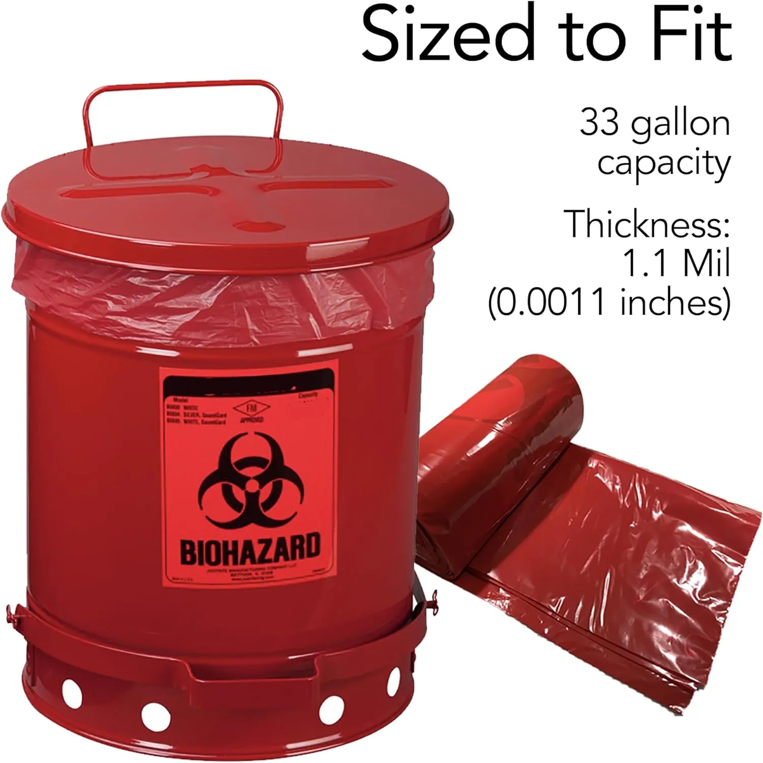 Resilia Medical - Biohazard Bags - Hazardous Waste Disposal, Meets DOT ASTM Standards for Hospital Use, OSHA Approved, Red, 33 Gallon, 33" W x 39" L, 1.1 Mil, 0.0011 Inch, 1 Case of 200 Bags